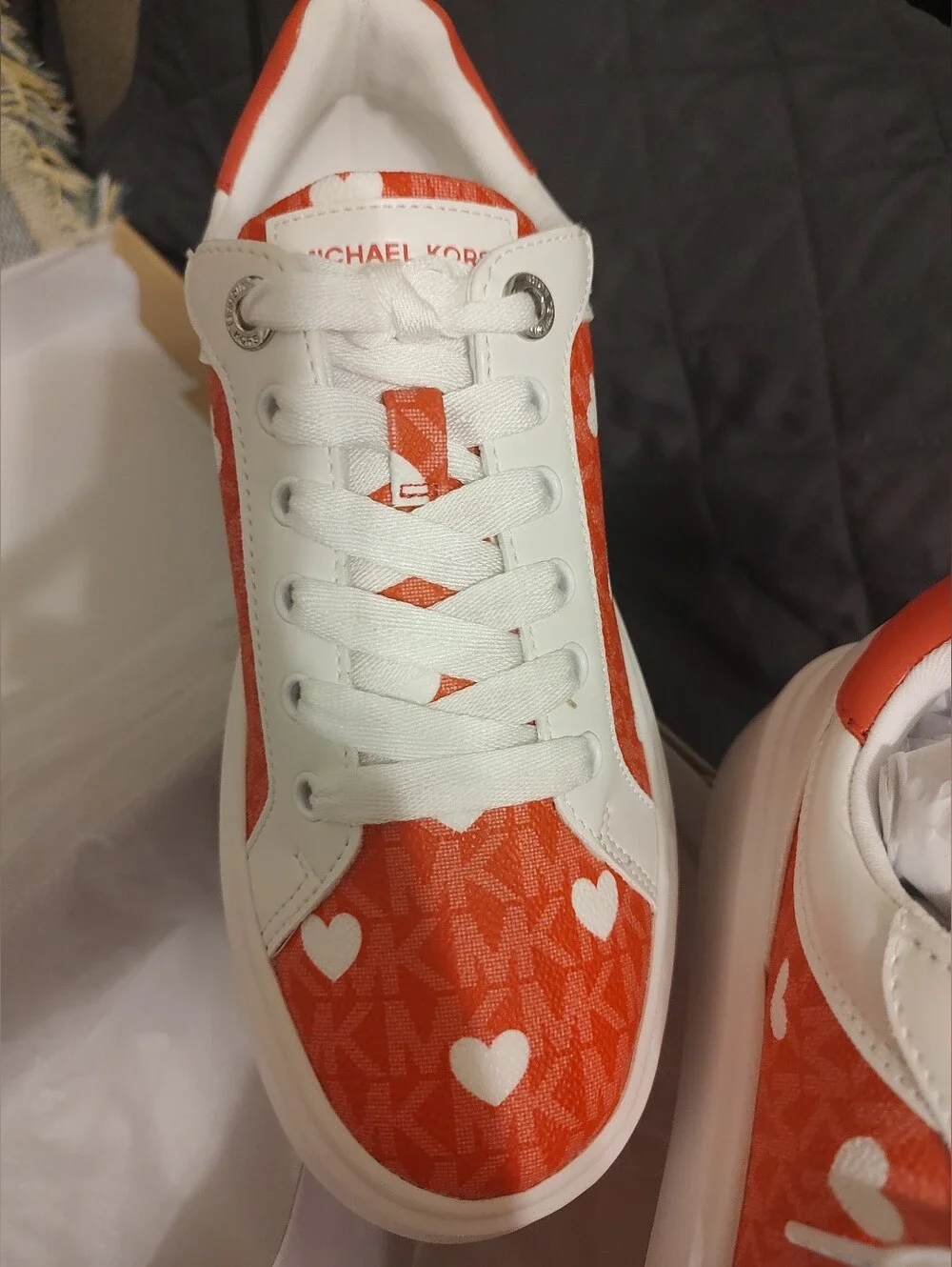 Michael Kors Romey Printed Signature Logo Platform Sneakers Hibiscus  Sz-7.5